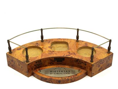 a picture of a wooden display with a sign on it