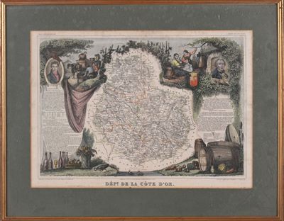 une vieille carte de la France dans un cadre, avec la photo d'un homme et d'une femme dans un bateau