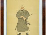 an old chinese painting of a man with a sword and a hat