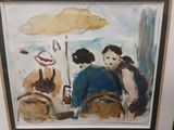 tableau représentant un groupe de personnes assises à une table sous un parasol