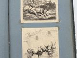 an old book with two drawings of a man and a cow