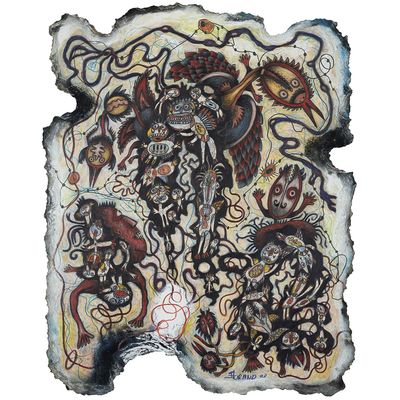 une image représentant une peinture d'un groupe de personnes sur une feuille de papier