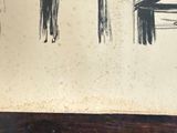 a black and white drawing of a table and chairs