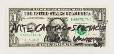 a picture of a one dollar bill with graffiti on it