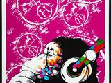 framed art print of a monkey with headphones on a pink background