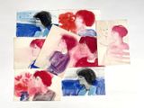 plusieurs aquarelles représentant une femme aux cheveux roux sur un fond blanc