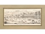 a drawing of a view of a city with people and buildings