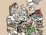 illustration d'un bureau en désordre avec beaucoup de papiers et d'ordinateurs portables