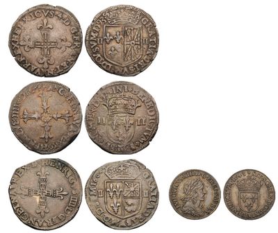 six types différents de pièces d'argent sont représentés sur un fond blanc