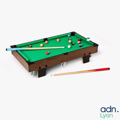 an image of a pool table with cues and balls