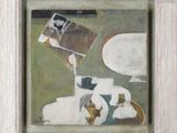 une peinture à l'huile représentant une vache et une autre vache en train de traire cette vache