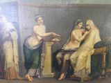 tableau représentant une femme assise sur un tabouret à côté d'un homme