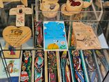 many religious items on display in a glass case