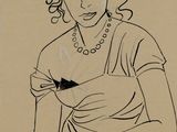 drawing of a woman sitting at a table with a cigarette in her hand