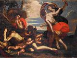 une peinture à l'huile représentant un tableau d'un homme et d'une femme dans un paysage