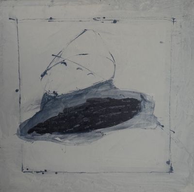 peinture représentant une image en noir et blanc d'un bateau sur l'eau
