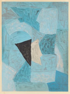 an image of a painting of blue and white shapes on a blue background