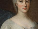 an old painting of a woman in a white dress with flowers on it