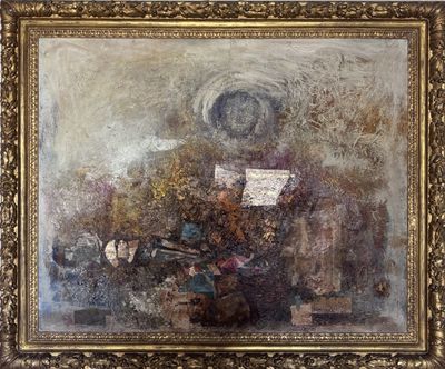 an oil painting of a vase of flowers in a gold frame
