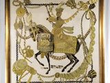 tableau représentant une femme à cheval, avec une chaîne autour du cou