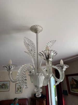 Lustre en cristal transparent à 3 bras de lumière et décor d…