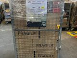 a cart that has a sign on it in a warehouse