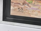 framed oil painting of a man plowing a field with a horse