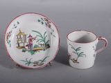 a cup and saucer sitting next to each other on a table