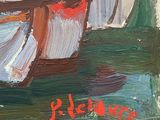 a painting of a boat in the water with the words please
