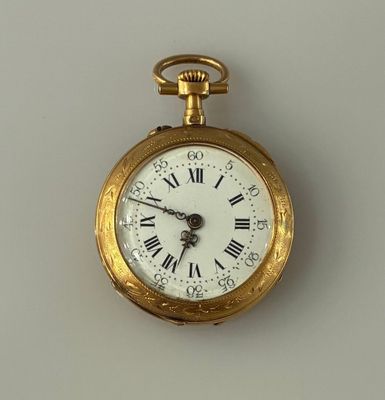 MONTRE de col en or jaune 18K (750 millièmes), cadran émaill…