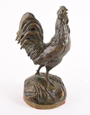 statue of a rooster on a pedestal on a white background