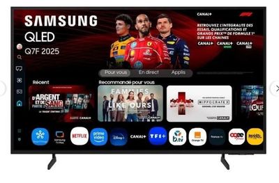 the samsung qled smart tv is shown with a variety of apps