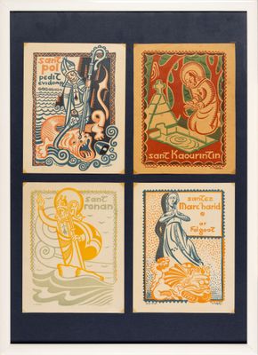 an image of a picture of four different stamps on a piece of paper