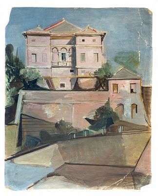 Jacques DESPIERRE (1912-1995) La villa rose. Gouache signée à l'encre 