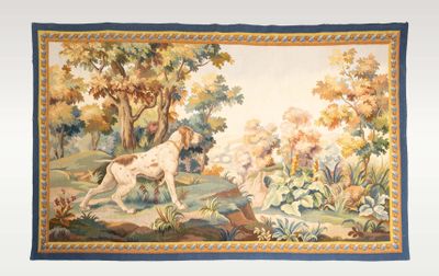 tableau représentant un cheval blanc galopant dans une zone boisée parsemée d'arbres