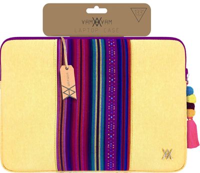 a close up of a laptop case with a tag on it