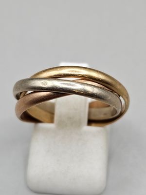a gold and silver ring with three different colored bands