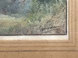 an image of a painting of a horse in a field with trees in the background