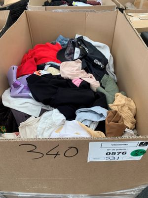 une boîte en carton remplie de vêtements et d'autres objets