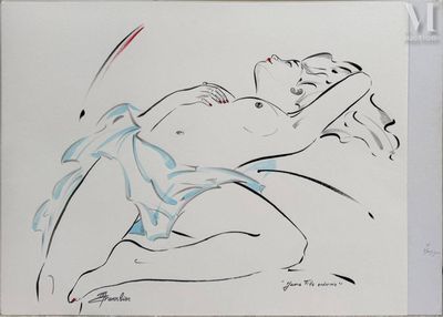 dessin représentant une femme en maillot de bain allongée sur un lit