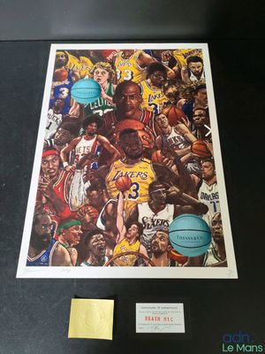 an autographed photo of the los lakers basketball team is on display