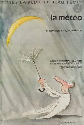 painting of a man holding an umbrella in the rain with the moon in the background
