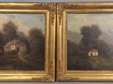 deux tableaux représentant une scène de campagne avec une maison au loin