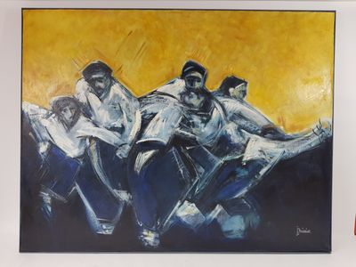 un tableau représentant un groupe de joueurs de baseball accroché au mur