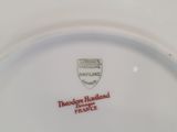a white plate with a red and white crest on it