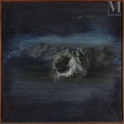 une peinture à l'huile représentant un chien allongé par terre, la tête dans l'eau