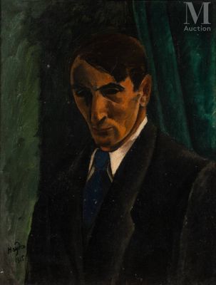 portrait of a man in a suit and tie by a green curtain
