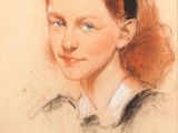 portrait d'une jeune fille avec un nœud bleu dans les cheveux