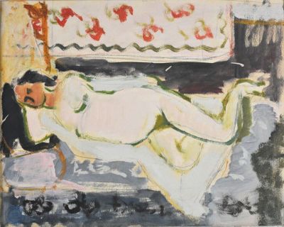 une image représentant un tableau où l'on voit une femme allongée sur un canapé