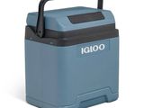 La glacière portable Igloo est bleue et noire et est équipée d'une poignée